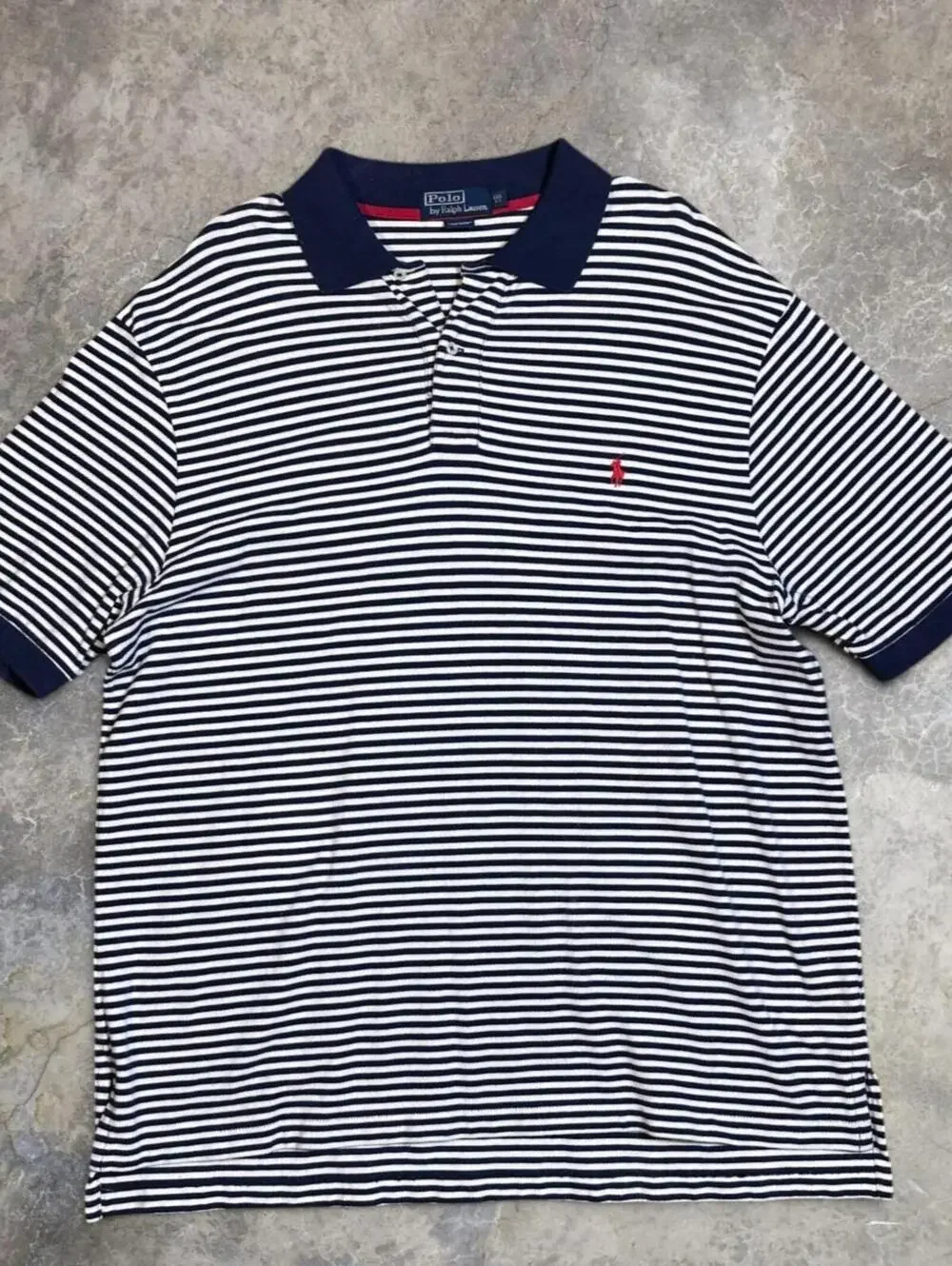 Polo Ralph Lauren Vintage Polo Pique Weave Blue White Striped Y2K Men's XL